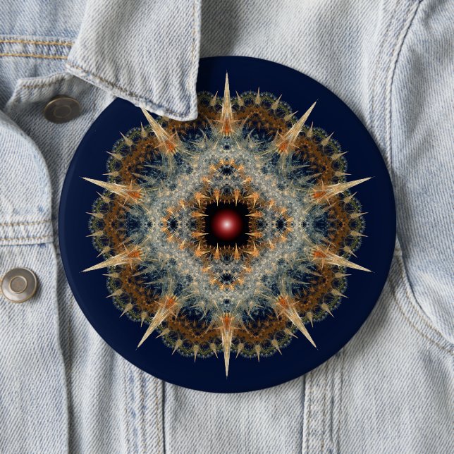 Fractal prickly ornament 6 cm round badge (In Situ)