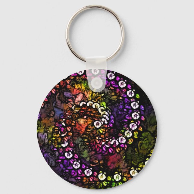 fractal purple Psychedelic Rainbow Spiral Trippy Key Ring (Front)