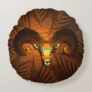 Fractal Ram's Head Round Cushion
