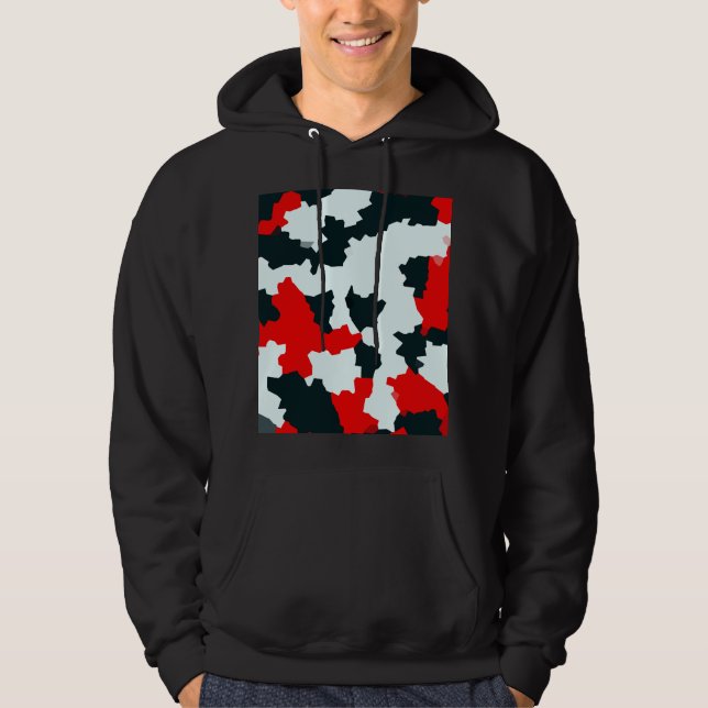 Fractal Red Black White Pattern Design Hoodie (Front)