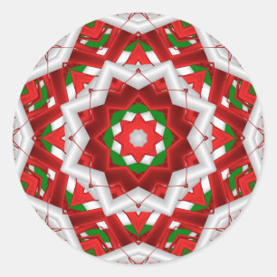 Fractal Red Green White Holiday Ribbons Classic Round Sticker