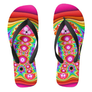Fractal Retro Groovy Trip Flip Flops