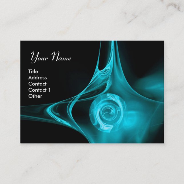 FRACTAL ROSE 1 bright blue black Business Card (Front)