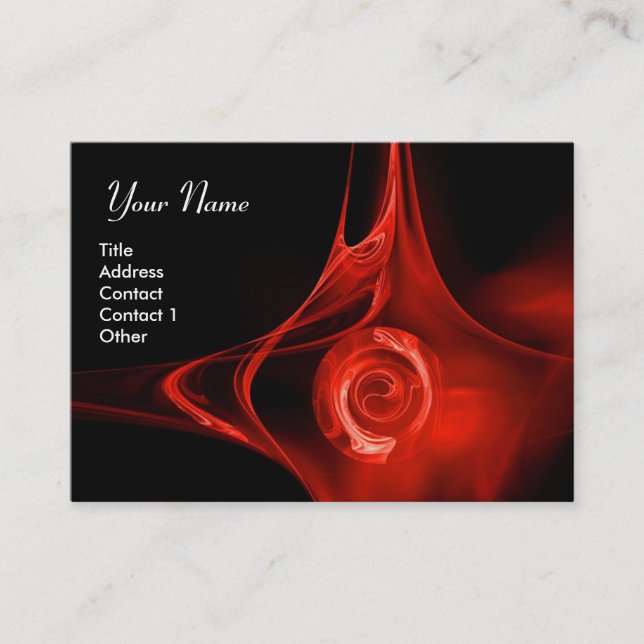 FRACTAL ROSE 1 bright red black Business Card (Front)