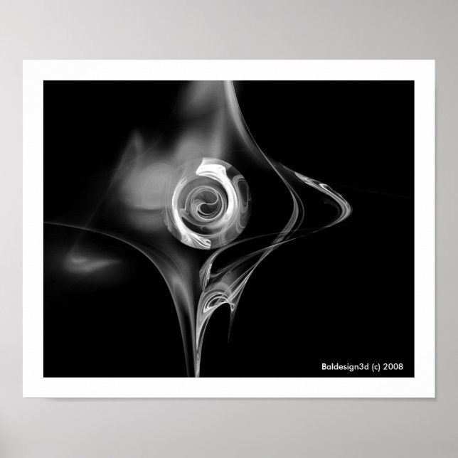 FRACTAL ROSE , black and white Poster (Front)