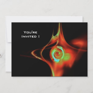 FRACTAL ROSE bright  blue red green black Invitation