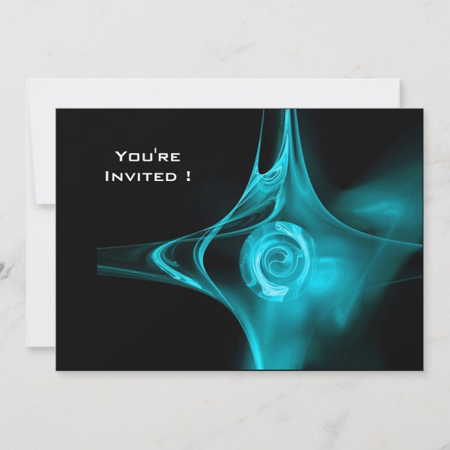FRACTAL ROSE bright light blue black Invitation (Front)