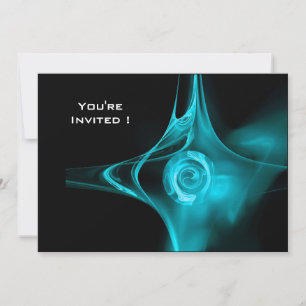FRACTAL ROSE bright light blue black Invitation