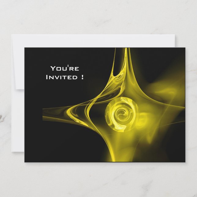 FRACTAL ROSE bright light yellow black Invitation (Front)