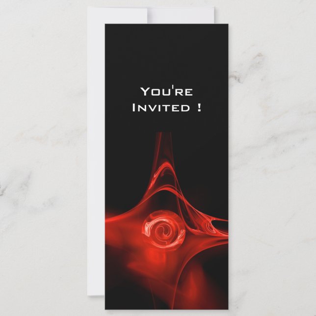 FRACTAL ROSE bright red black Invitation (Front)