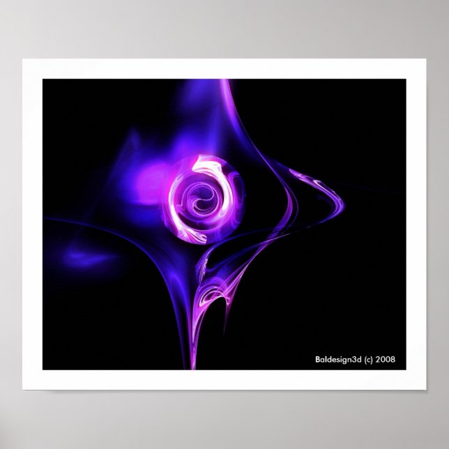 FRACTAL ROSE , pink blue Poster (Front)