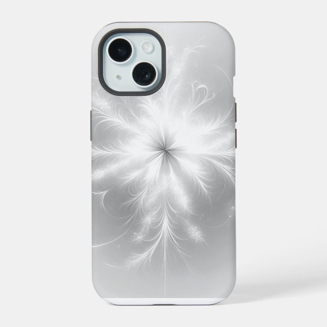 Fractal Snowflake On Silver Grey iPhone 15 Case (Back)