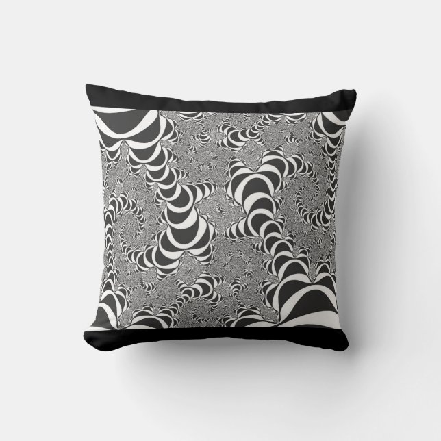 Fractal Spiral Illusion Black and White Cushion (Front)
