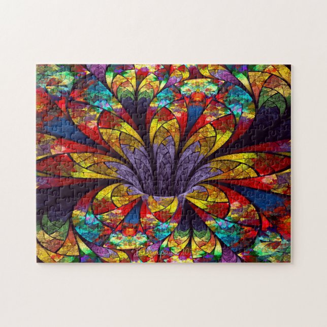 Fractal Stained Glass Bloom Puzzle (Horizontal)