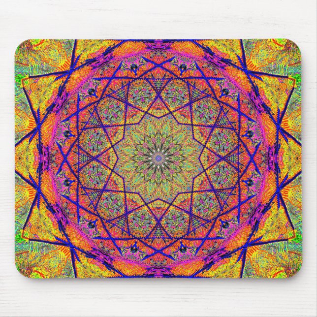Fractal Star-shaped Mandala | Colourful Psychedeli Mouse Mat (Front)
