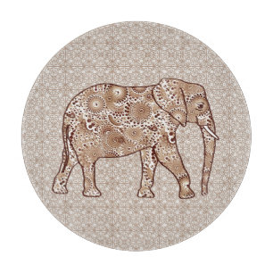 Fractal swirl elephant - brown and taupe cutting board