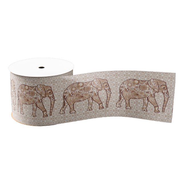 Fractal swirl elephant - brown and taupe grosgrain ribbon (Spool)