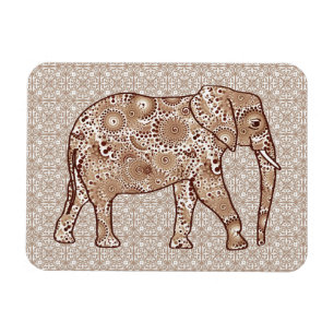 Fractal swirl elephant - brown and taupe magnet