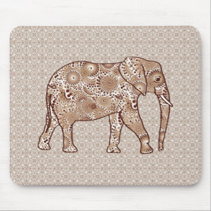 Fractal swirl elephant - brown and taupe mouse mat