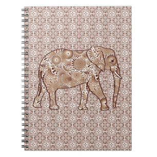 Fractal swirl elephant - brown and taupe notebook