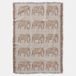Fractal swirl elephant - brown and taupe throw blanket