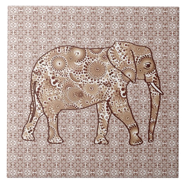 Fractal swirl elephant - brown and taupe tile (Front)