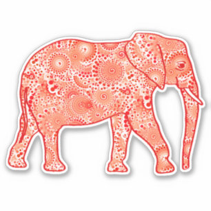 Fractal Swirl Elephant, Coral Orange and White