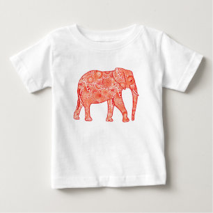Fractal swirl elephant - coral orange and white baby T-Shirt