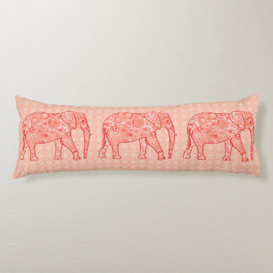 Fractal swirl elephant - coral orange and white body cushion