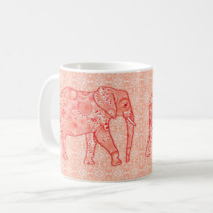 Fractal swirl elephant - coral orange and white coffee mug