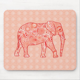 Fractal swirl elephant - coral orange and white mouse mat