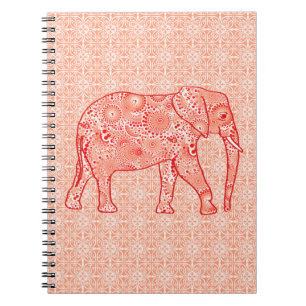 Fractal swirl elephant - coral orange and white notebook