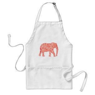 Fractal swirl elephant - coral orange and white standard apron