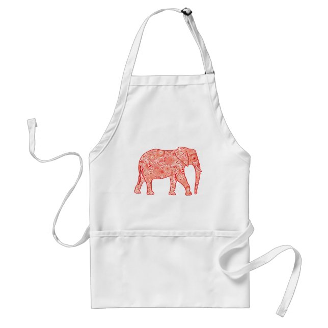 Fractal swirl elephant - coral orange and white standard apron (Front)