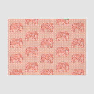 Fractal Swirl Elephant, Coral Orange and White Tissue Paper