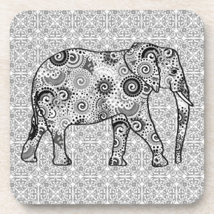 Fractal swirl elephant - grey, black and white coaster