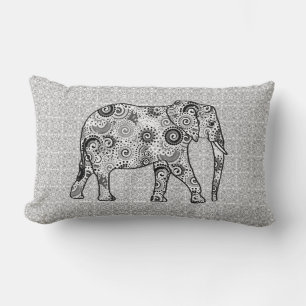 Fractal swirl elephant - grey, black and white lumbar cushion