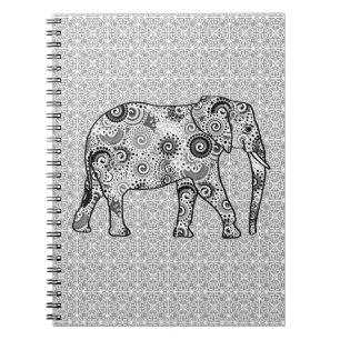 Fractal swirl elephant - grey, black and white notebook