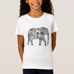 Fractal swirl elephant - grey, black and white T-Shirt