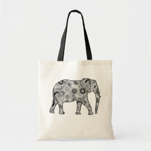 Fractal swirl elephant, grey, black and white tote bag