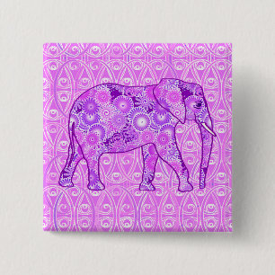 Fractal swirl elephant - purple and orchid 15 cm square badge