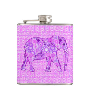 Fractal swirl elephant - purple and orchid hip flask