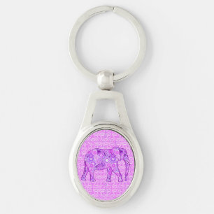 Fractal swirl elephant - purple and orchid key ring
