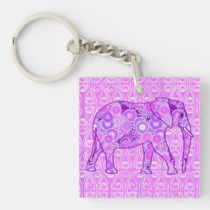 Fractal swirl elephant - purple and orchid key ring