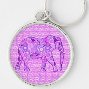 Fractal swirl elephant - purple and orchid key ring