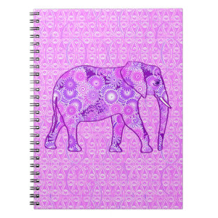 Fractal swirl elephant - purple and orchid notebook