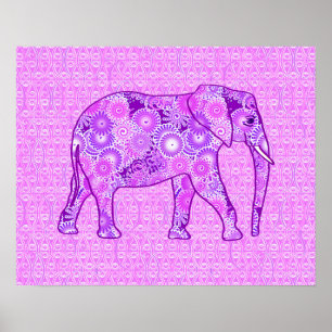 Fractal swirl elephant - purple and orchid poster