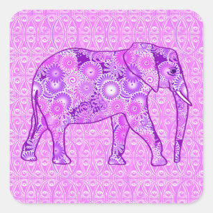 Fractal swirl elephant - purple and orchid square sticker