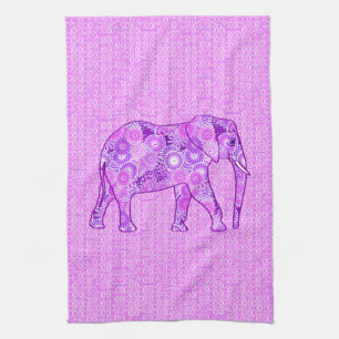 Fractal swirl elephant - purple and orchid tea towel