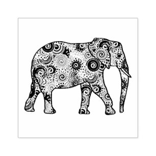 Fractal swirl embellished elephant rubber stamp